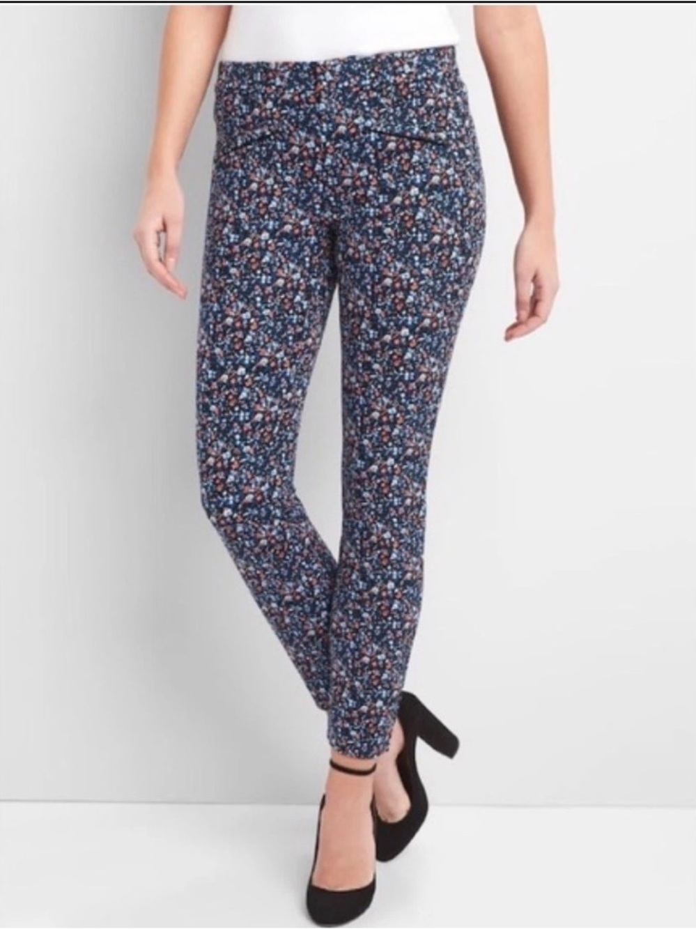 Gap Signature Skinny Floral Ankle Pants Navy Blue Cotton Mid-Rise Stretch SZ 12